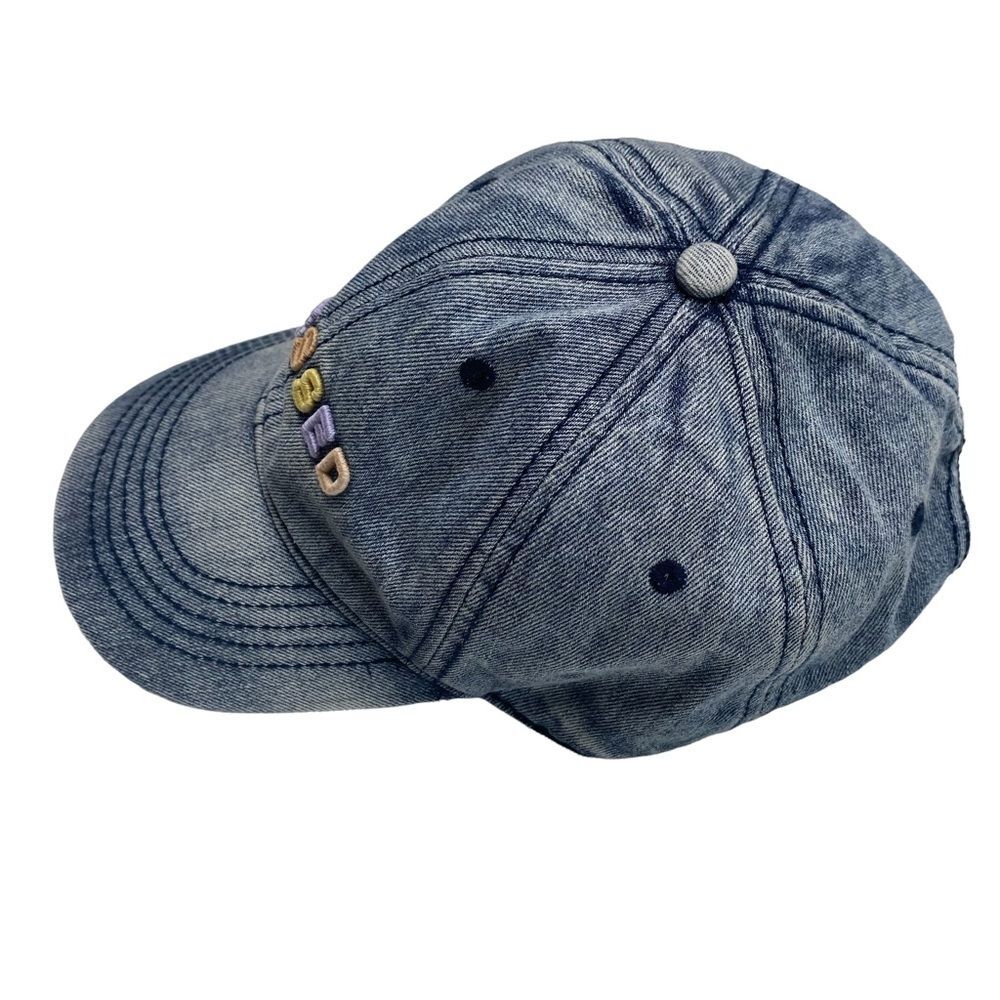 Blessed Ball Cap Pastel Rainbow Acid Wash Denim Look Blue Adjustable Strapback - Picture 6 of 15